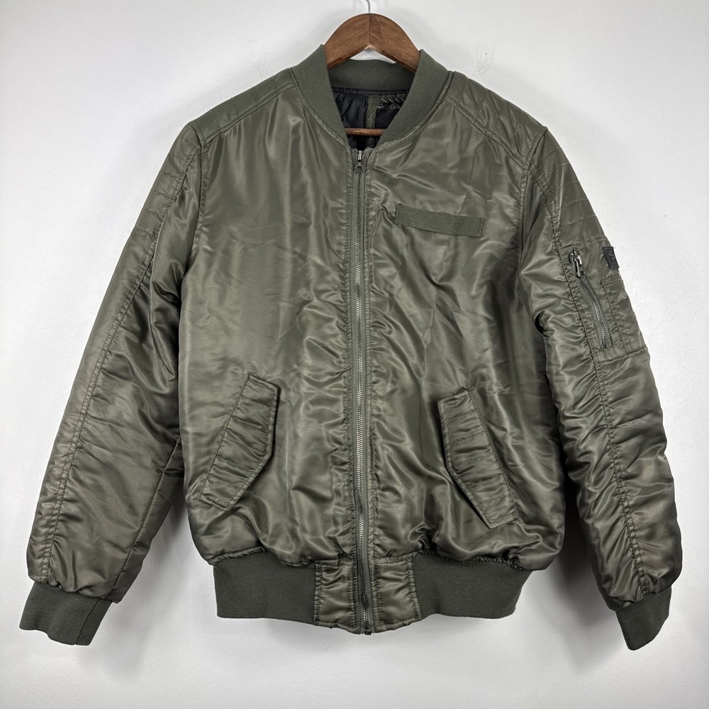 Southpole Bomber Jacket Mens Medium Army Green Puffer Streetwear Winter Collar